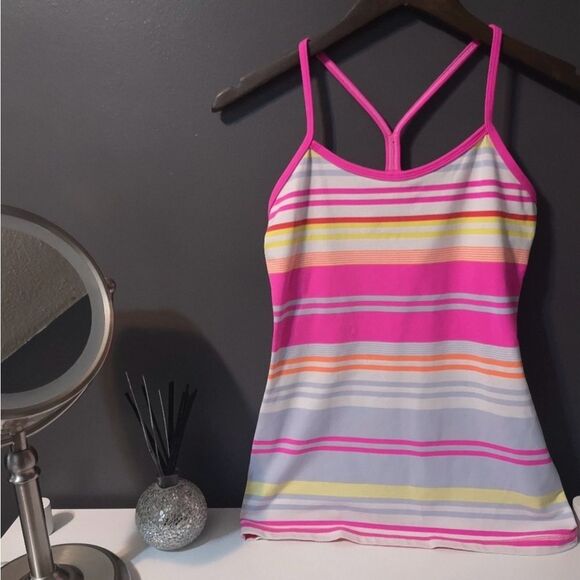Lululemon Striped Pink Multicolor Y Back Women's Tank Top - Picture 1 of 4